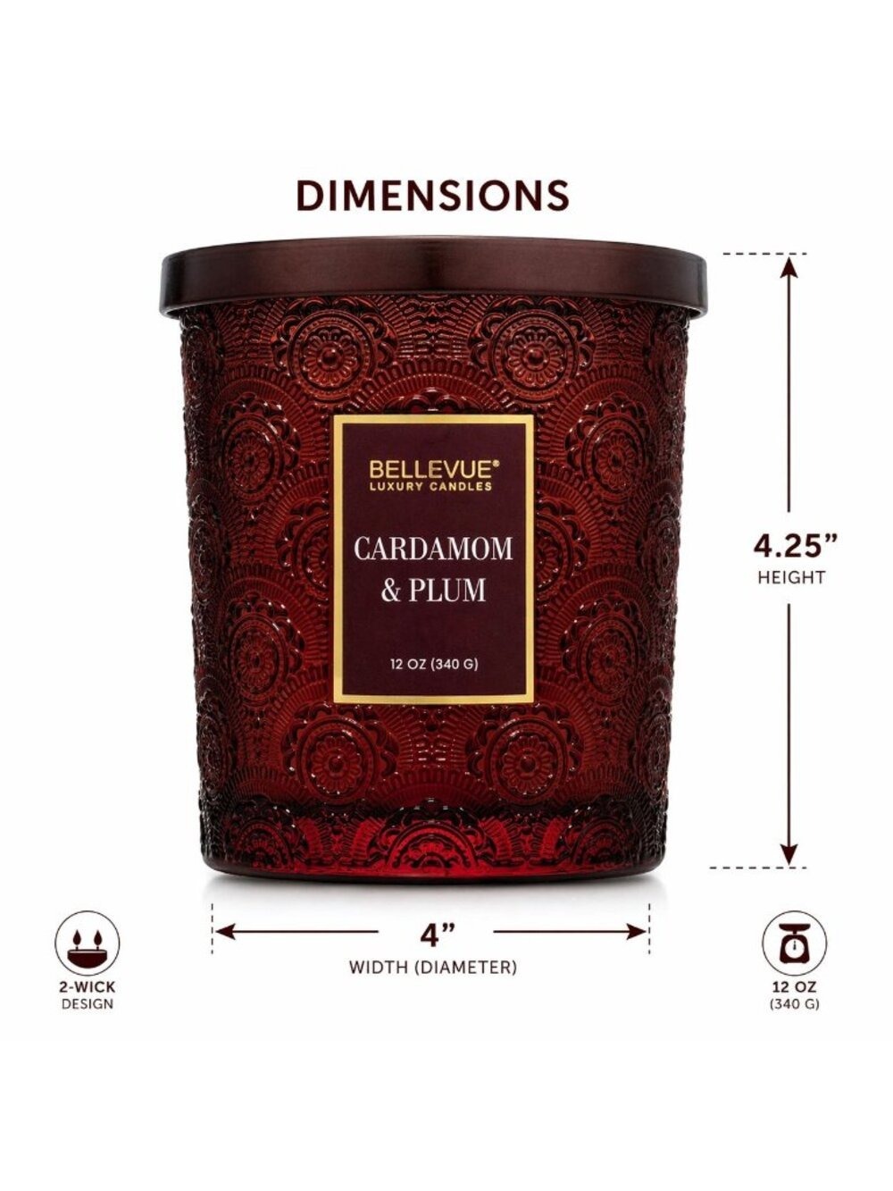 Bellevue Luxury 2-Wick Candle Cardamom & Plum 12oz Decorative Glass Jar NEW - Picture 3 of 8